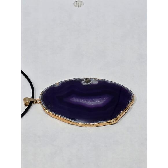 Purple Agate Slice Pendant Necklace | Natural Stone | Adjustable Cord - Picture 16 of 16